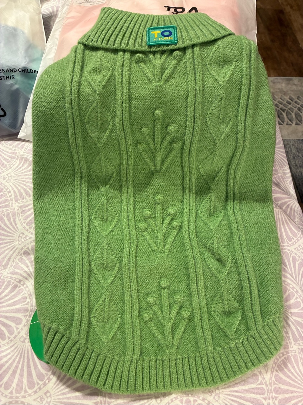 Green Cable-Knit Turtleneck Dog Sweater